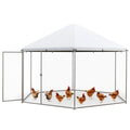 13FT Large Metal Hexagonal Chicken Coop with Wire Mesh and Lockable Door