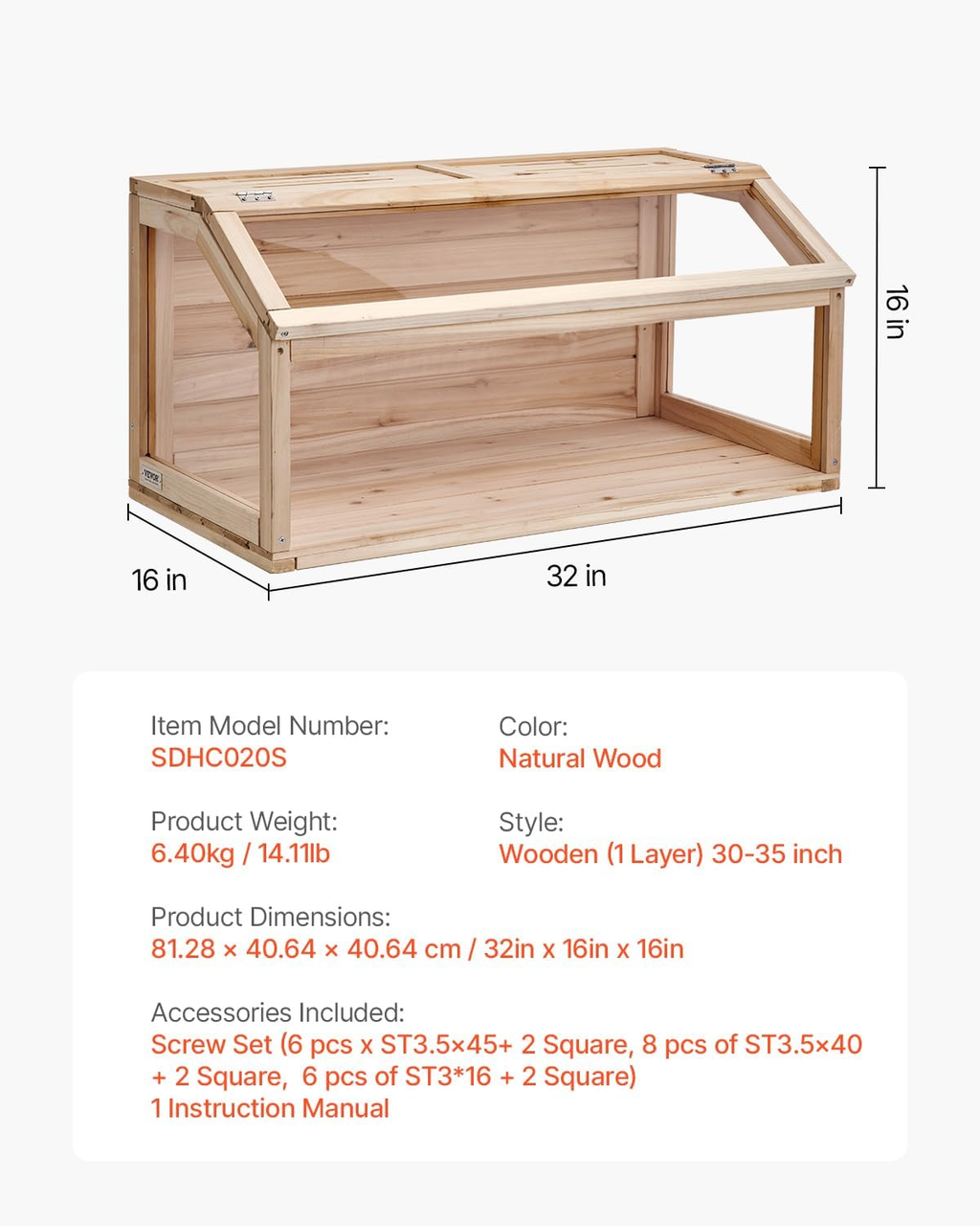Wooden Hamster Cage, 270º Viewing Hamster Habitat, 32 x 16 x 16 in, Dwarf Hamster Cages with Openable Top, Ventilated Small Animal Cage, Pet Mouse, Gerbils, Rats, Guinea Pigs, Mice