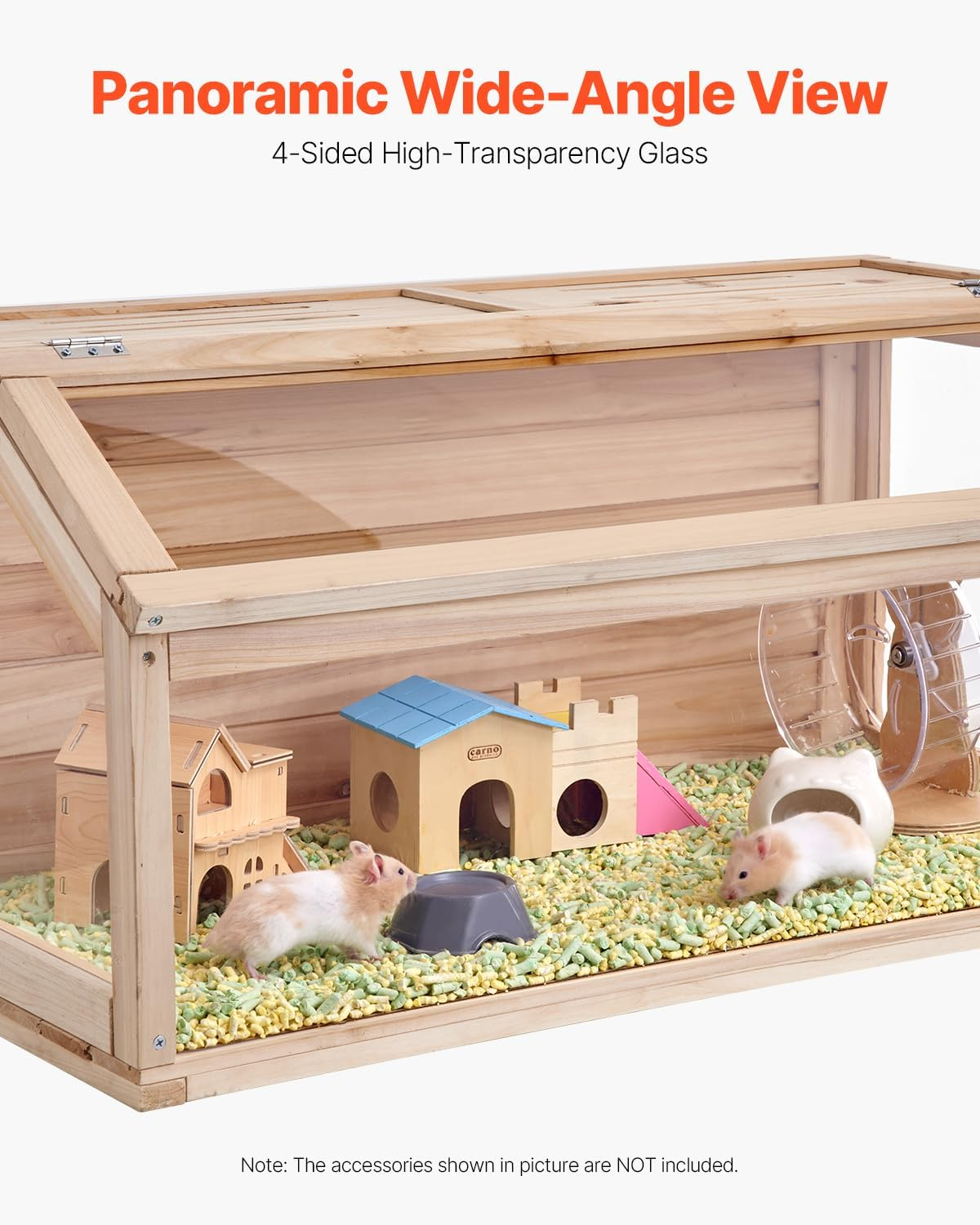 Wooden Hamster Cage, 270º Viewing Hamster Habitat, 32 x 16 x 16 in, Dwarf Hamster Cages with Openable Top, Ventilated Small Animal Cage, Pet Mouse, Gerbils, Rats, Guinea Pigs, Mice