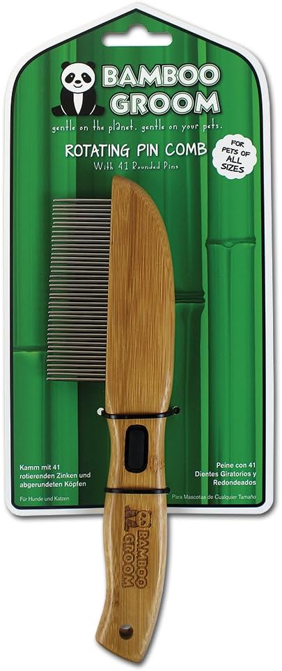 ALCOTT Bamboo Groom Rotating Pin Fine Comb with 41 Rounded Pins