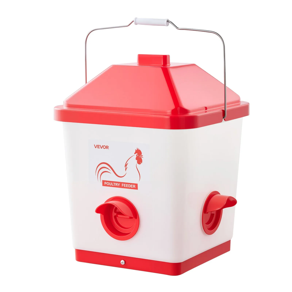 Automatic Chicken Feeder, 40 Pounds Capacity, Large Gravity Hanging Poultry Feeder Dispenser with Handle, No Waste Rainproof Design, 3 Feeding Ports, Inside or Outside Hen Coop, for Chickens