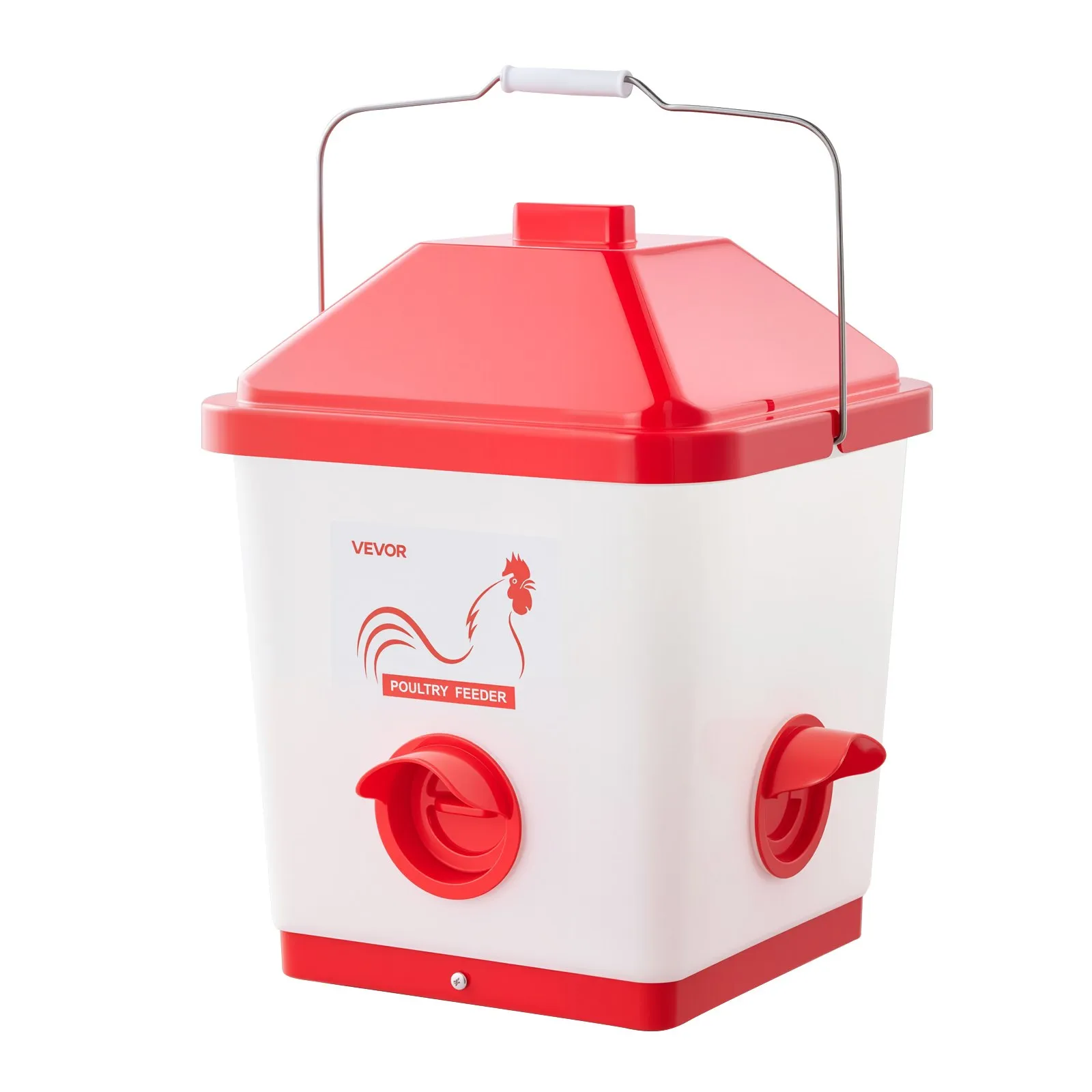 Automatic Chicken Feeder, 40 Pounds Capacity, Large Gravity Hanging Poultry Feeder Dispenser with Handle, No Waste Rainproof Design, 3 Feeding Ports, Inside or Outside Hen Coop, for Chickens