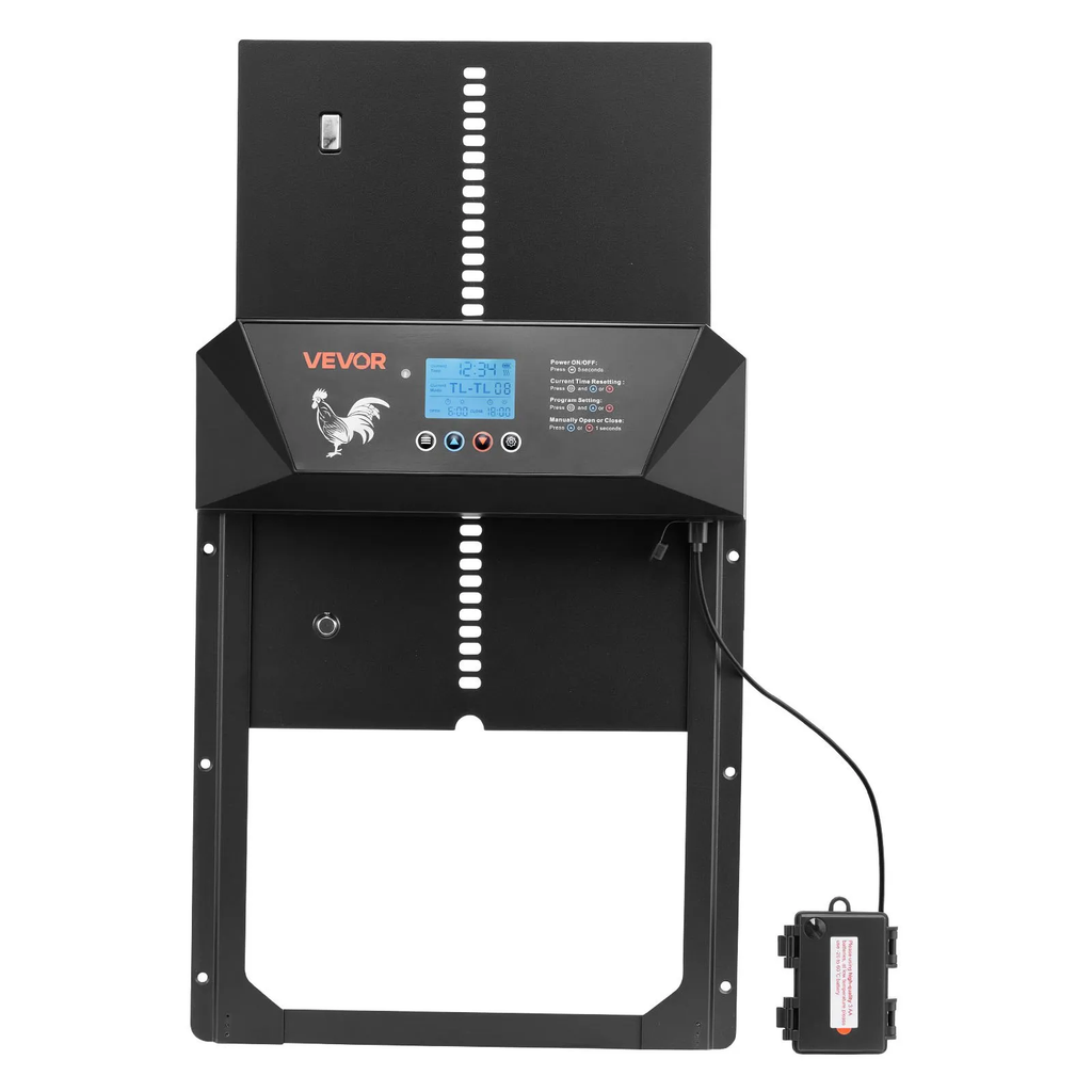 Automatic Chicken Coop Door, DC & Battery Powered Chicken Door with LCD Display, Light Sensor, Timer & Manual Setting, Anti-Pinch Security, Durable Aluminum Alloy, Chick Run Gate Opener for Farm