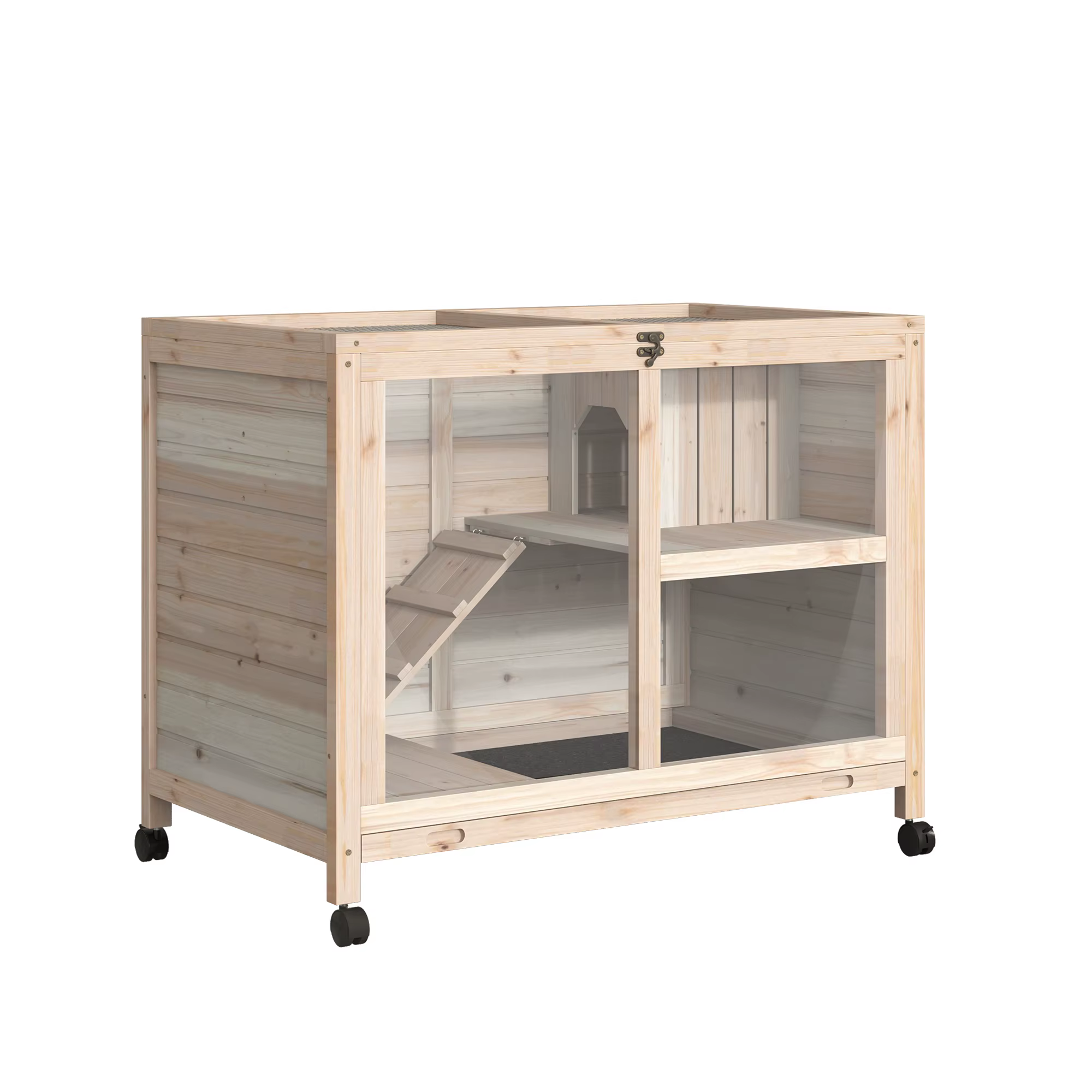 Pet cage /Wood Rabbit Hutch With wheels mobile Plexiglass