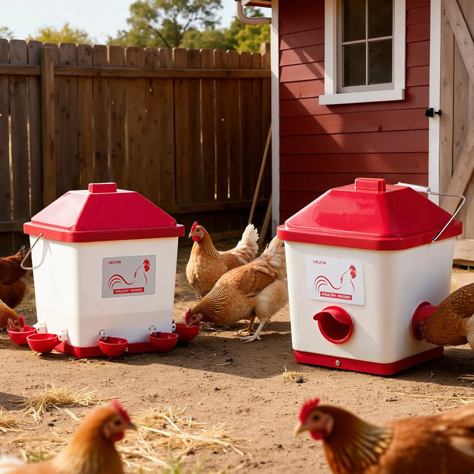 Automatic Chicken Feeder & Waterer Set, 5 Gallon/40 Pounds, Rain Proof Hanging Poultry Feeder with Water Cup No Waste, Automatic Gravity, Avoid Small Animals, Suitable for Chicken, Duck, Turkey