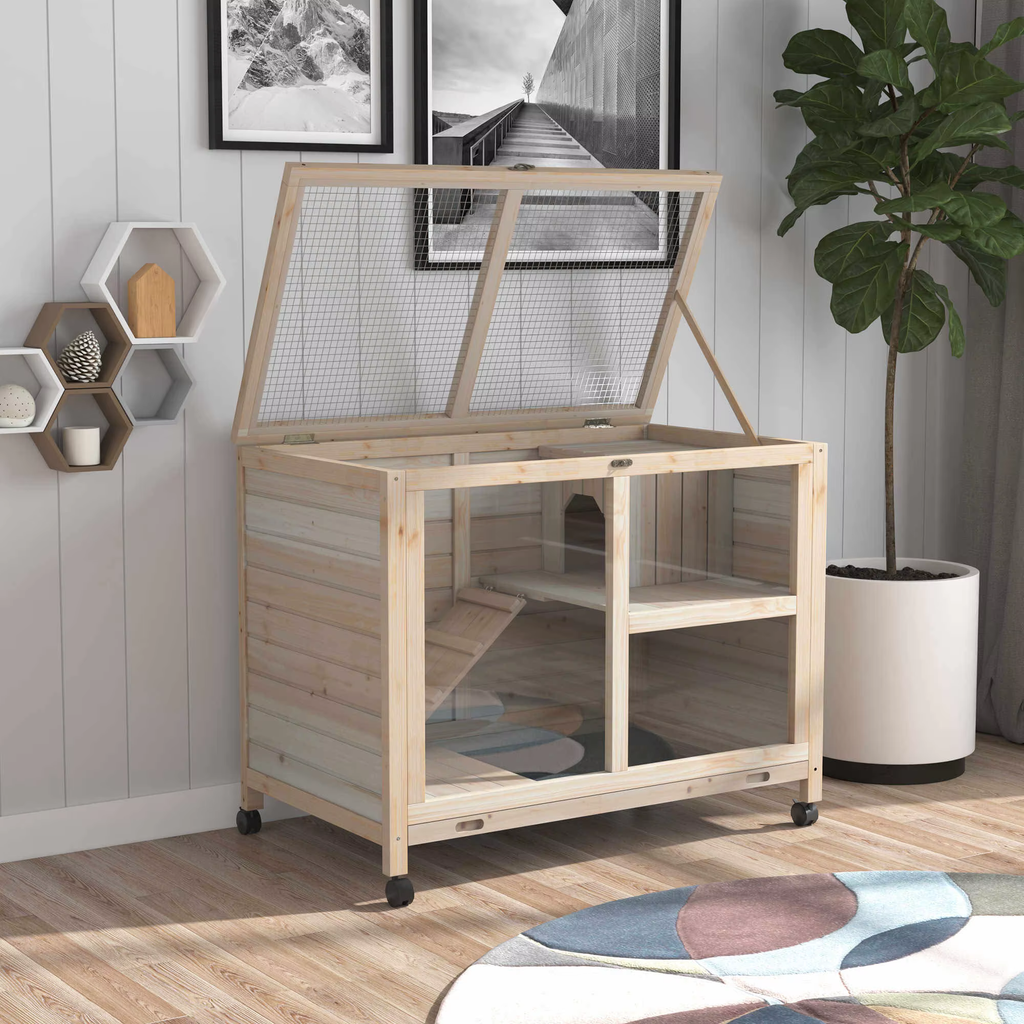 Pet cage /Wood Rabbit Hutch With wheels mobile Plexiglass