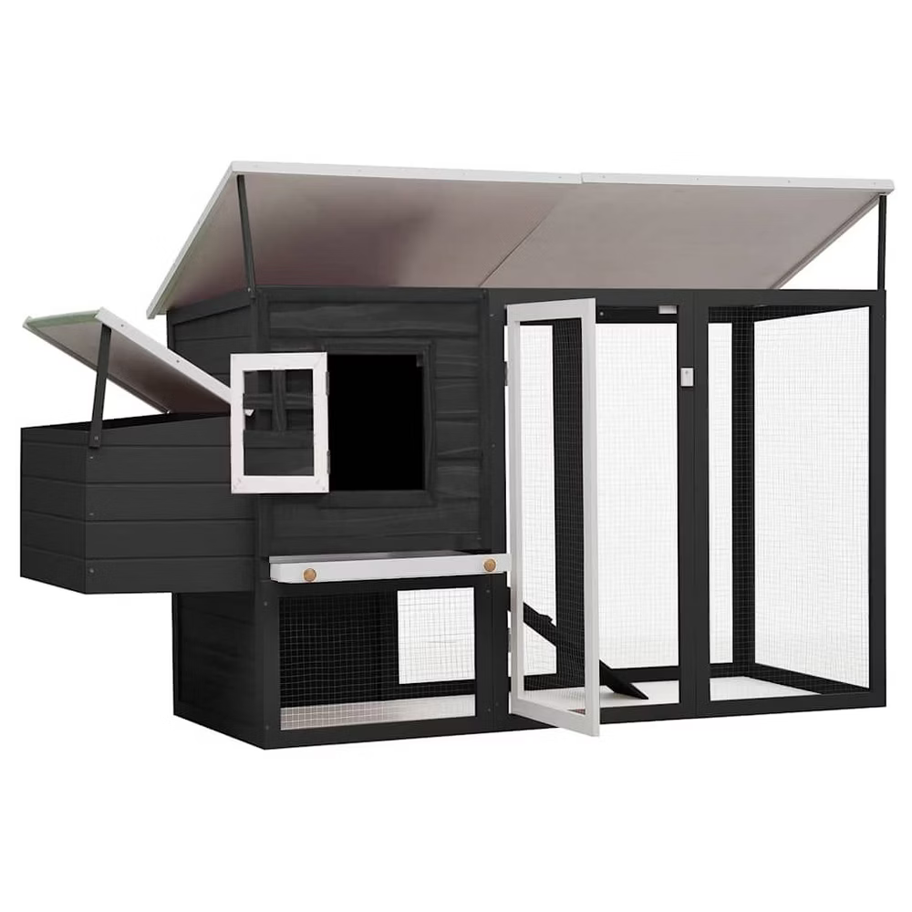 Outdoor Chicken Cage Hen House with 1 Egg Cage Gray Wood