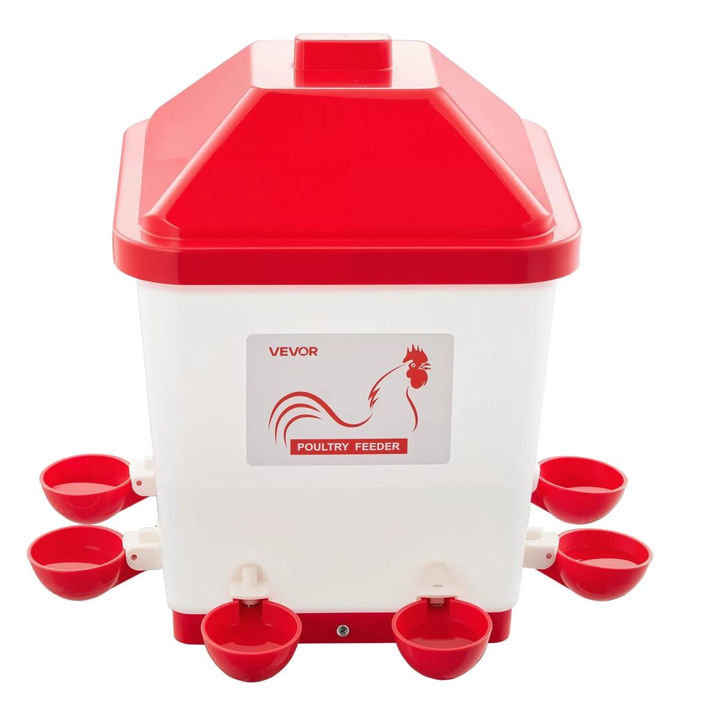 5 Gallon Automatic Chicken Waterer, 6 Water Ports, Automatic-Fill Water Cup, Automatic Gravity Waterer with Handle & Sealed Rubber Ring, Waterproof PP Material, No Waste Design, for Chicken