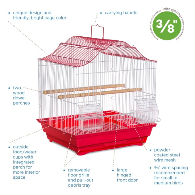 Prevue pet Soho Crown Top Roof Red White for Finch Canary Parakeet Cockatiel Lovebird