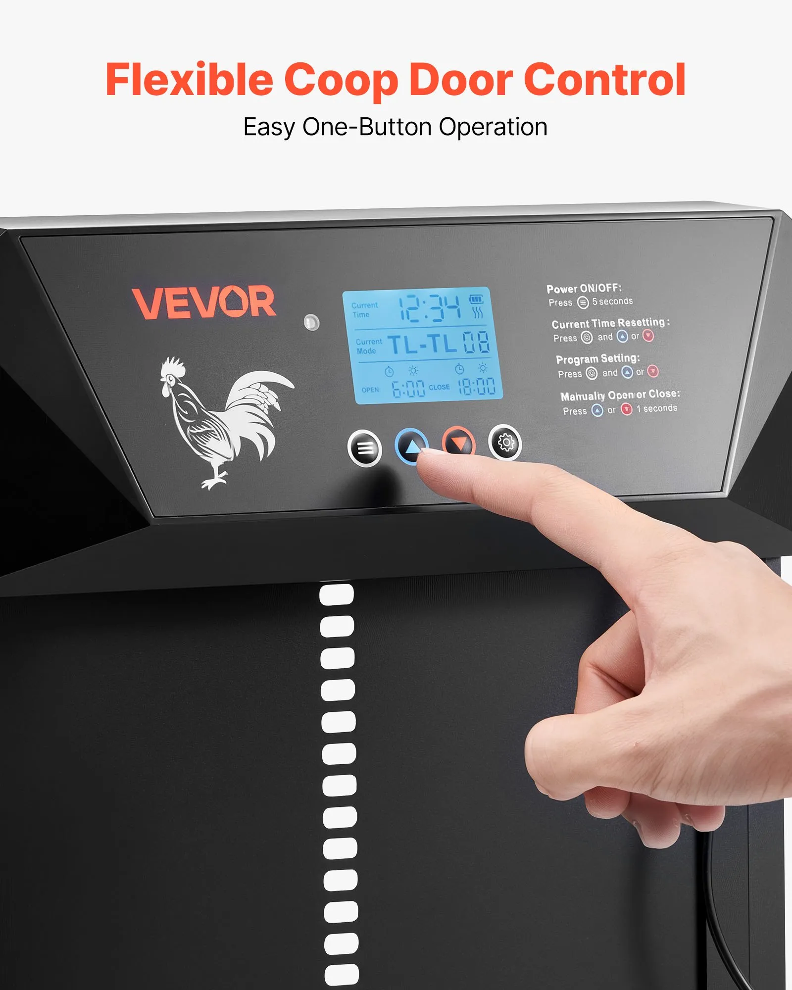 Automatic Chicken Coop Door, DC & Battery Powered Chicken Door with LCD Display, Light Sensor, Timer & Manual Setting, Anti-Pinch Security, Durable Aluminum Alloy, Chick Run Gate Opener for Farm