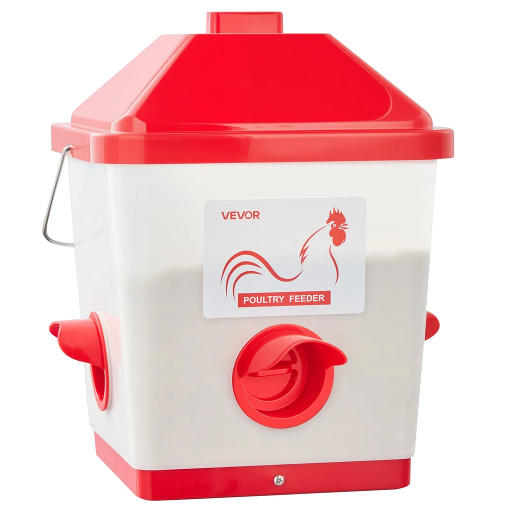 Automatic Chicken Feeder, 40 Pounds Capacity, Large Gravity Hanging Poultry Feeder Dispenser with Handle, No Waste Rainproof Design, 3 Feeding Ports, Inside or Outside Hen Coop, for Chickens