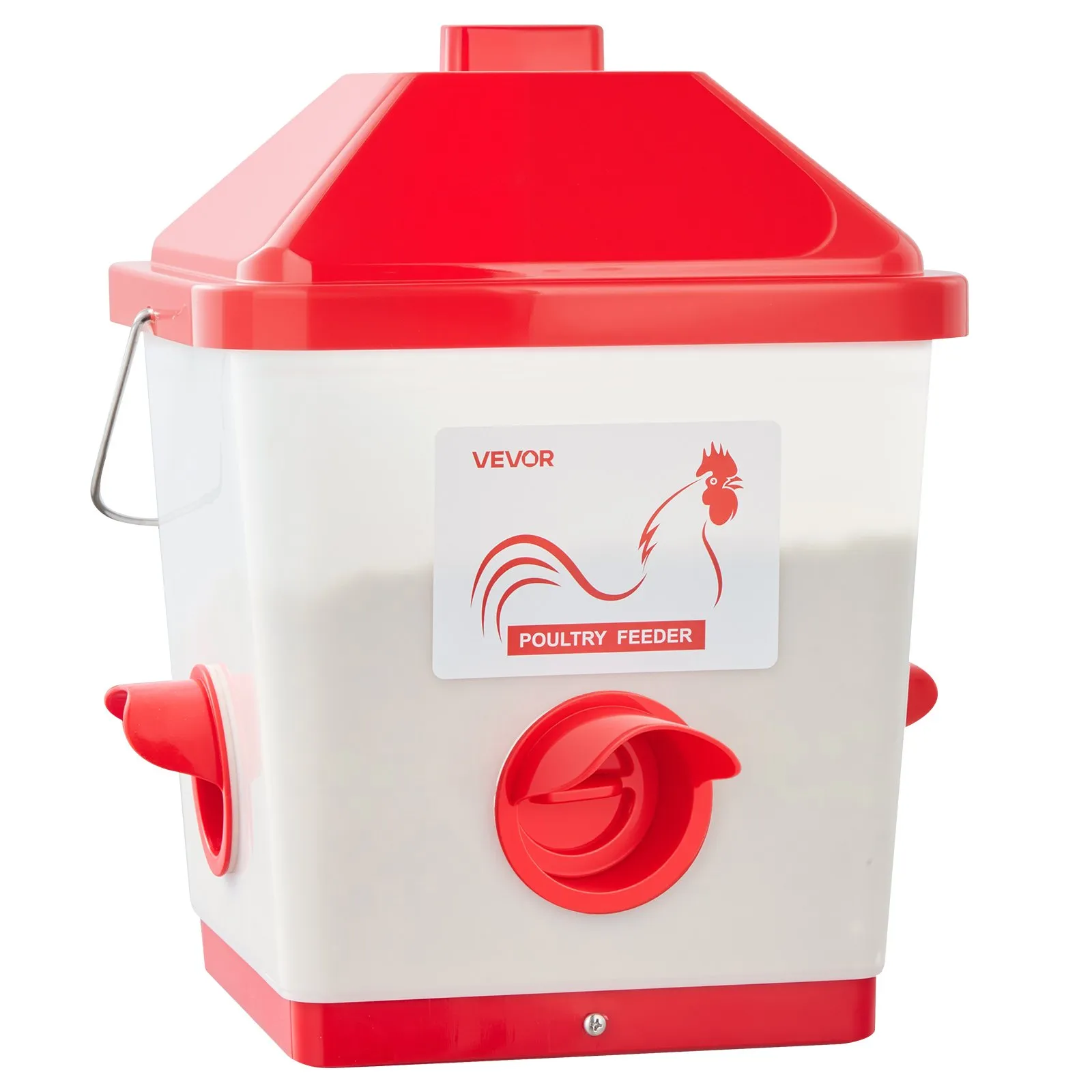 Automatic Chicken Feeder, 40 Pounds Capacity, Large Gravity Hanging Poultry Feeder Dispenser with Handle, No Waste Rainproof Design, 3 Feeding Ports, Inside or Outside Hen Coop, for Chickens
