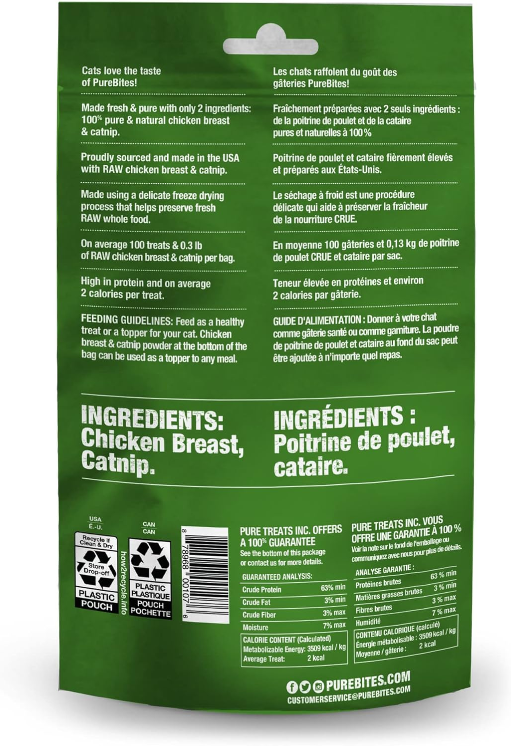 PB00107 PURE BITES Cat Treats Freeze Dried Chicken Breast and Catnip 1.3oz
