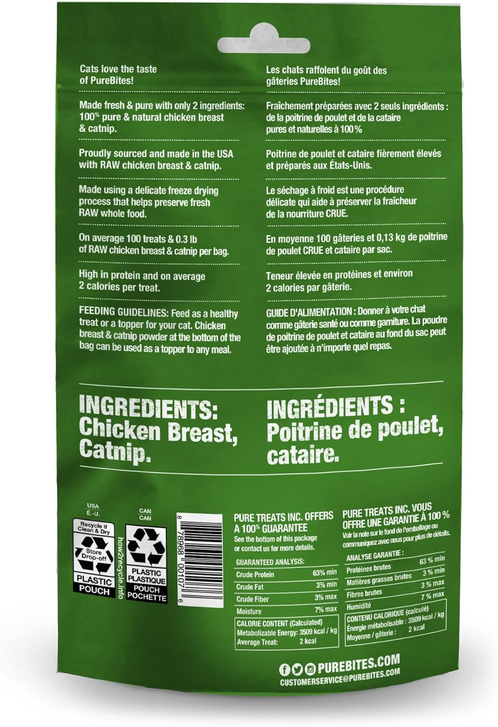 PB00107 PURE BITES Cat Treats Freeze Dried Chicken Breast and Catnip 1.3oz