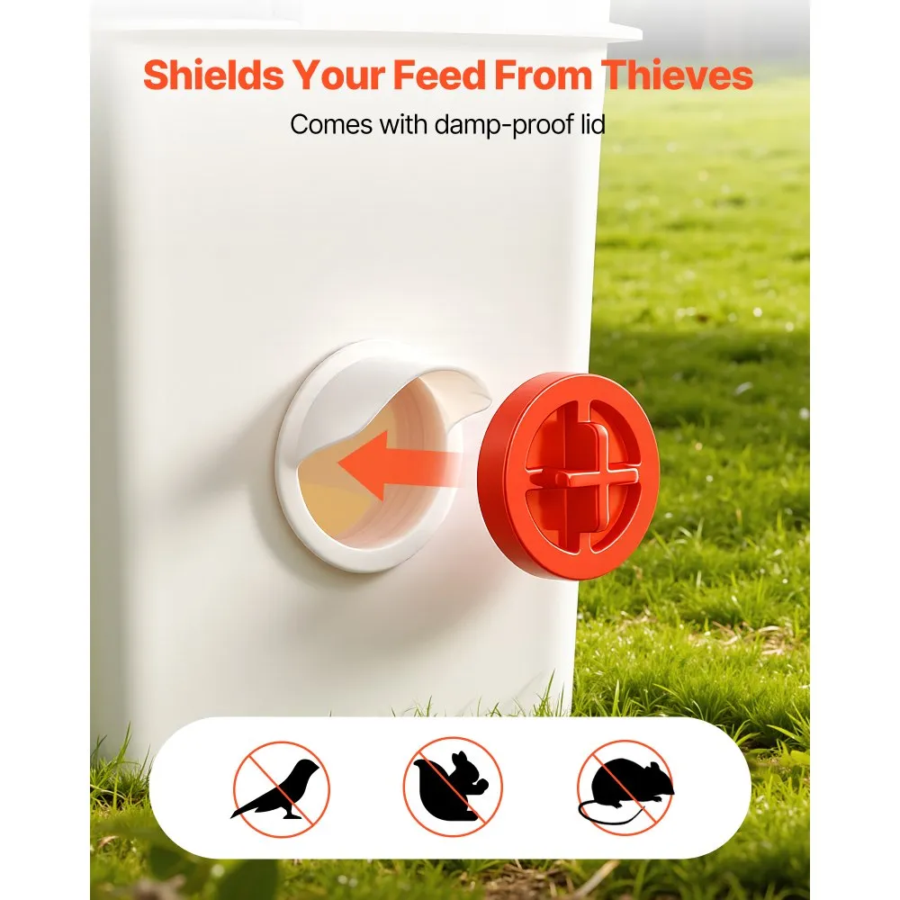 DIY Chicken Feeder, 4 Feed Ports, Rain Proof Poultry Feeder with Cover, No Waste, Automatic Gravity Feed Kit with Sturdy Steel Hole Saw, Rubber Sealing Ring, for Buckets, Barrels, Bins, Troughs