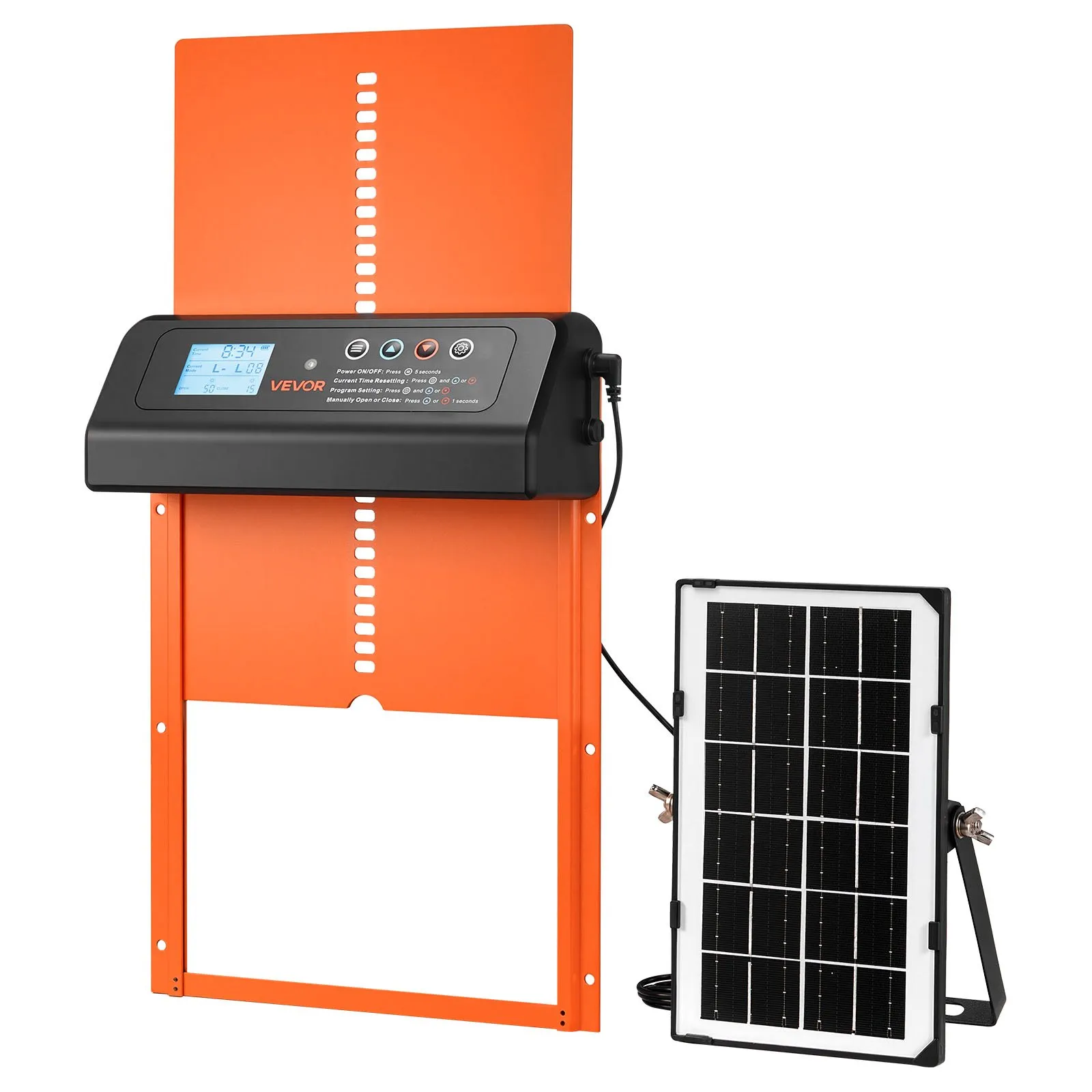 Automatic Chicken Coop Door, Solar & Battery Powered Chicken Door with LCD Display, Remote Control, Light Sensor & Timer, Anti-Pinch Security, Aluminum Alloy Chick Run Gate Opener, Orange