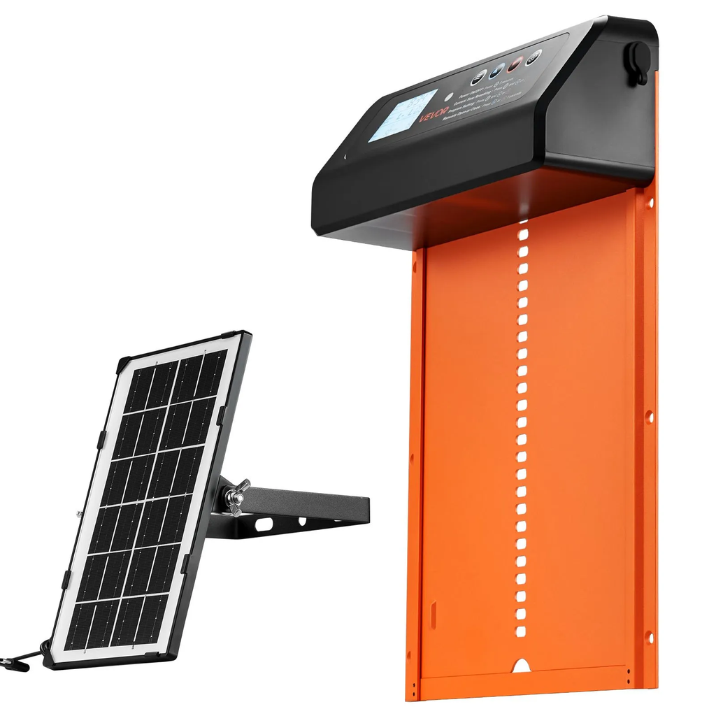 Automatic Chicken Coop Door, Solar & Battery Powered Chicken Door with LCD Display, Remote Control, Light Sensor & Timer, Anti-Pinch Security, Aluminum Alloy Chick Run Gate Opener, Orange
