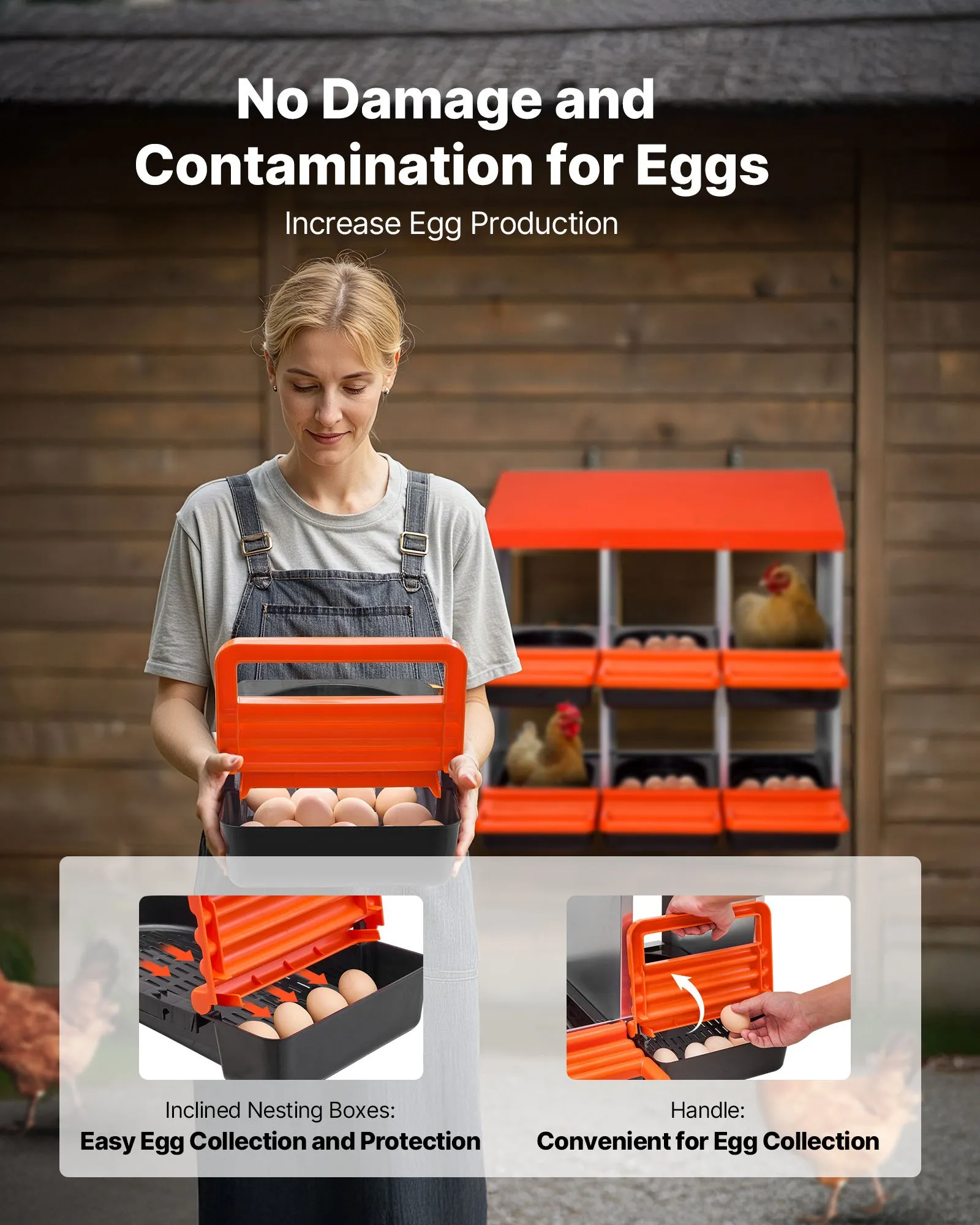 2 Tiers Chicken Nesting Boxes, 6 Compartments, Metal Egg Laying Boxes with Protective Collection Lids, Roll Out Nesting Box, Easy to Assemble, Ideal for Hens, Ducks, Chickens, and Other Poultry