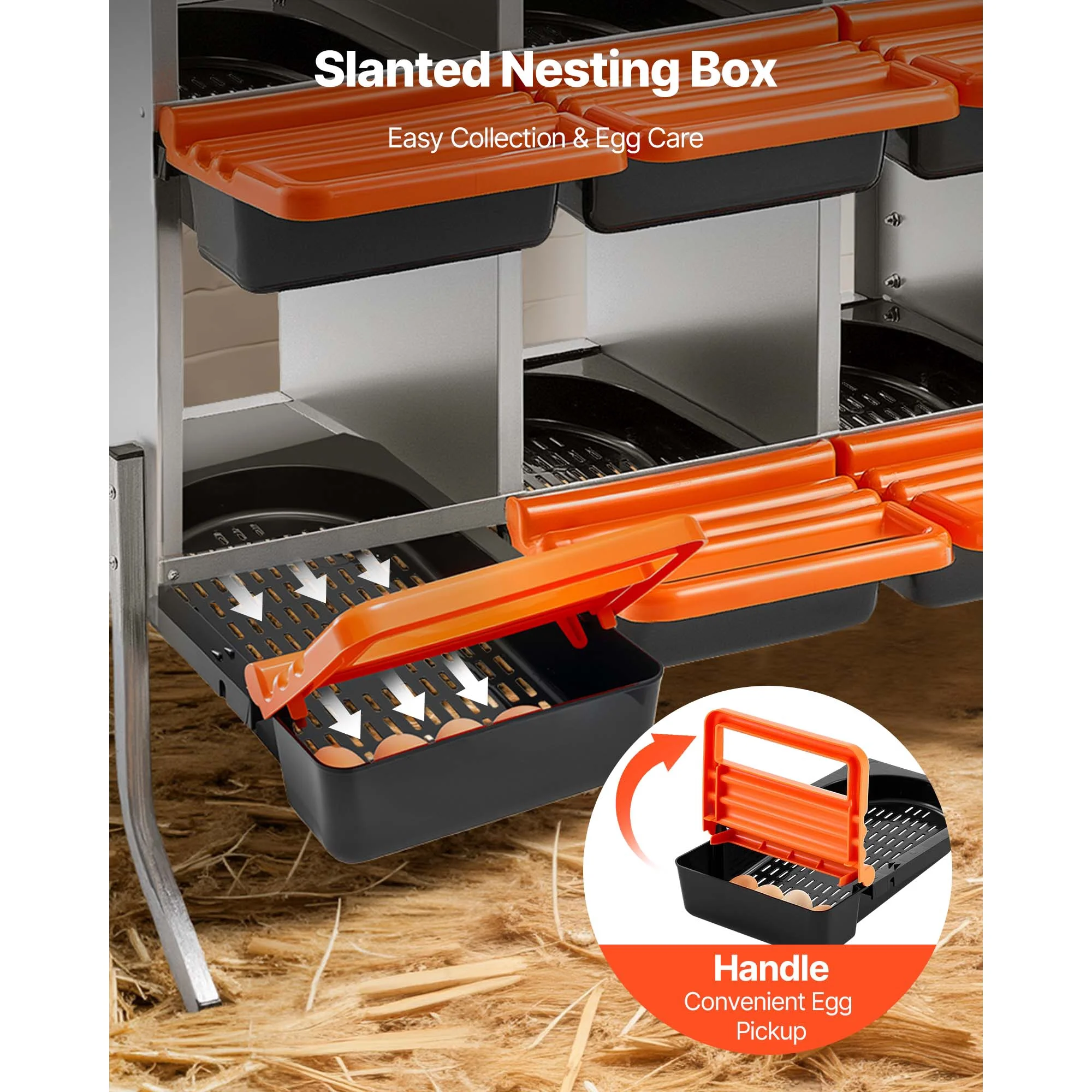 Chicken Nesting Boxes, 8 Compartments, with Support Legs, Easy Egg Collection, Galvanized Steel and High-Strength Plastic, Roll Away Nesting Boxes for Chickens and Hens Laying Eggs, Orange