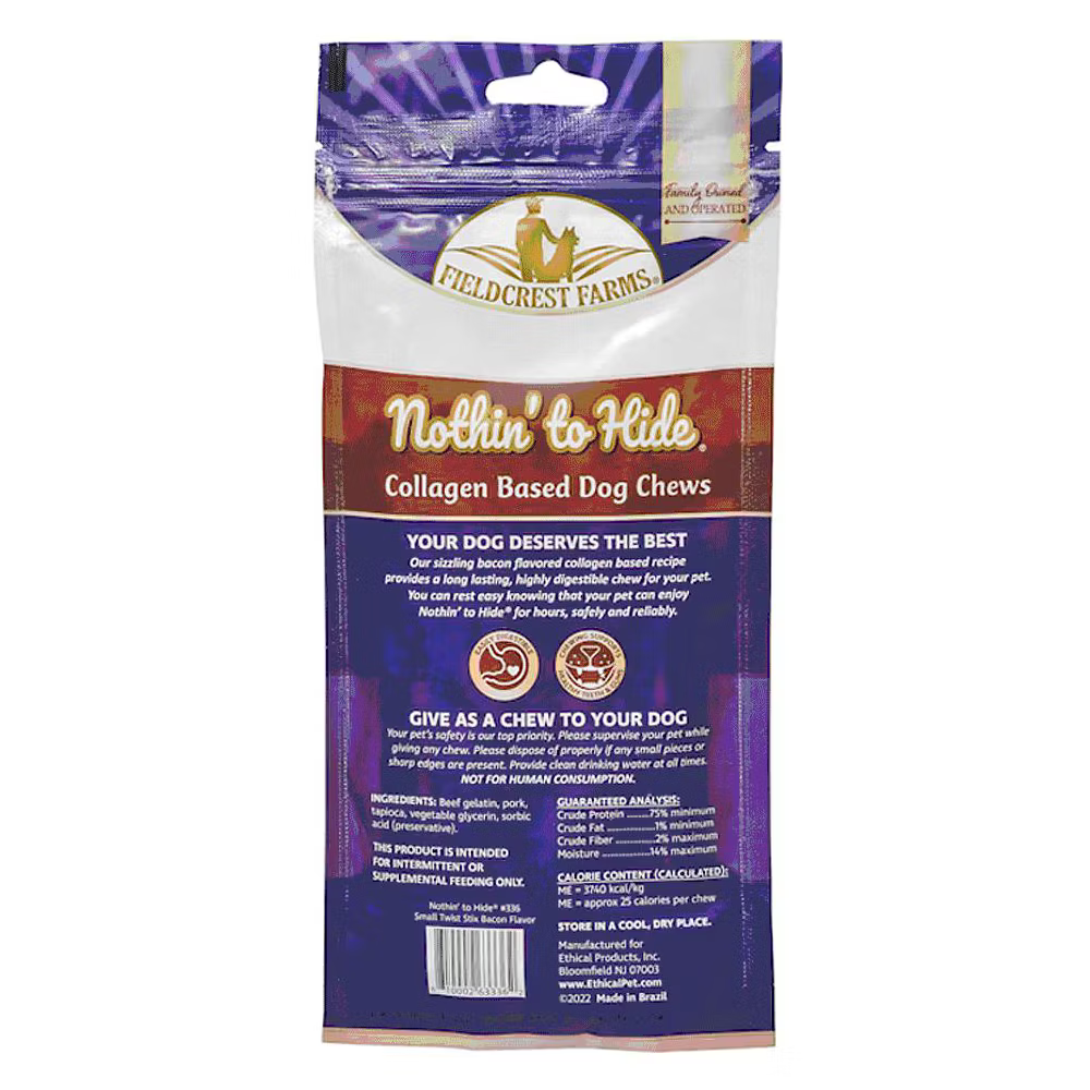 FF63336 FIELDCREST FARMS Nothin to Hide Twist Stix Small 6" Bacon 10pk