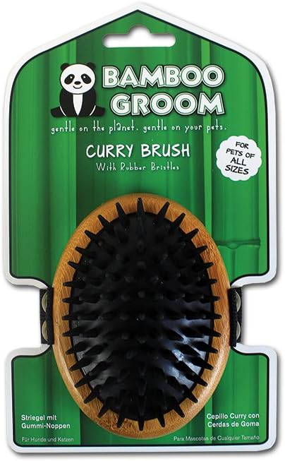 ALCOTT Bamboo Groom Curry Brush w Rubber Bristles