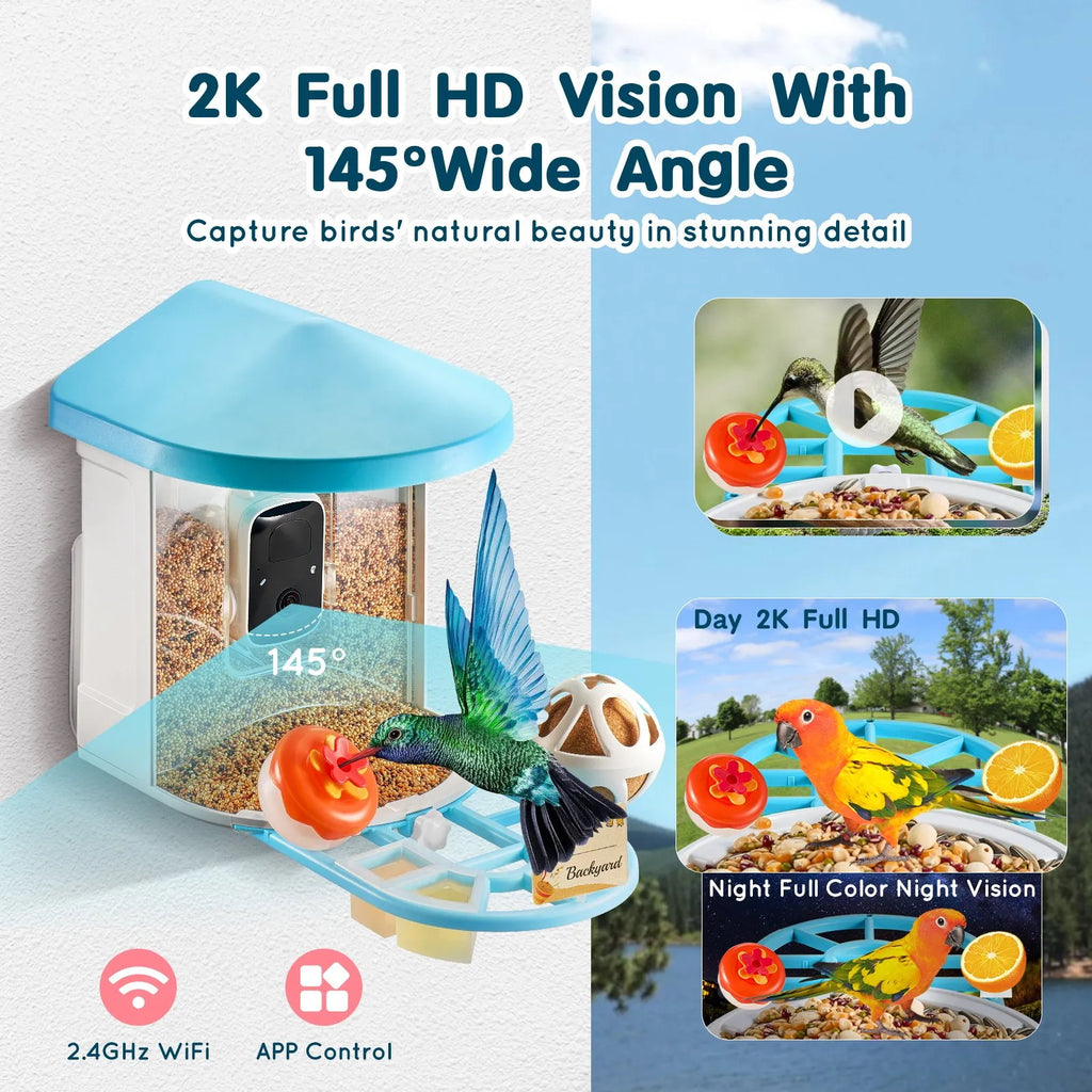 Smart Bird Feeder with Camera, 2K HD AI Identify 10,000+ Bird Species, Solar-Powered Bird Watching Camera with Auto Capture & Instant Notify, Wireless Outdoor Ideal Gift for Bird Lovers (Green)