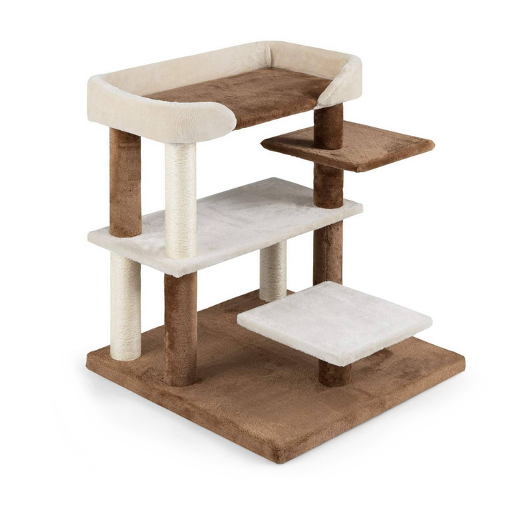 2-in-1 Cat Tree Tower Pet Steps with Sisal Scratching Posts and 4 Large Platforms-Brown - Color: Brown