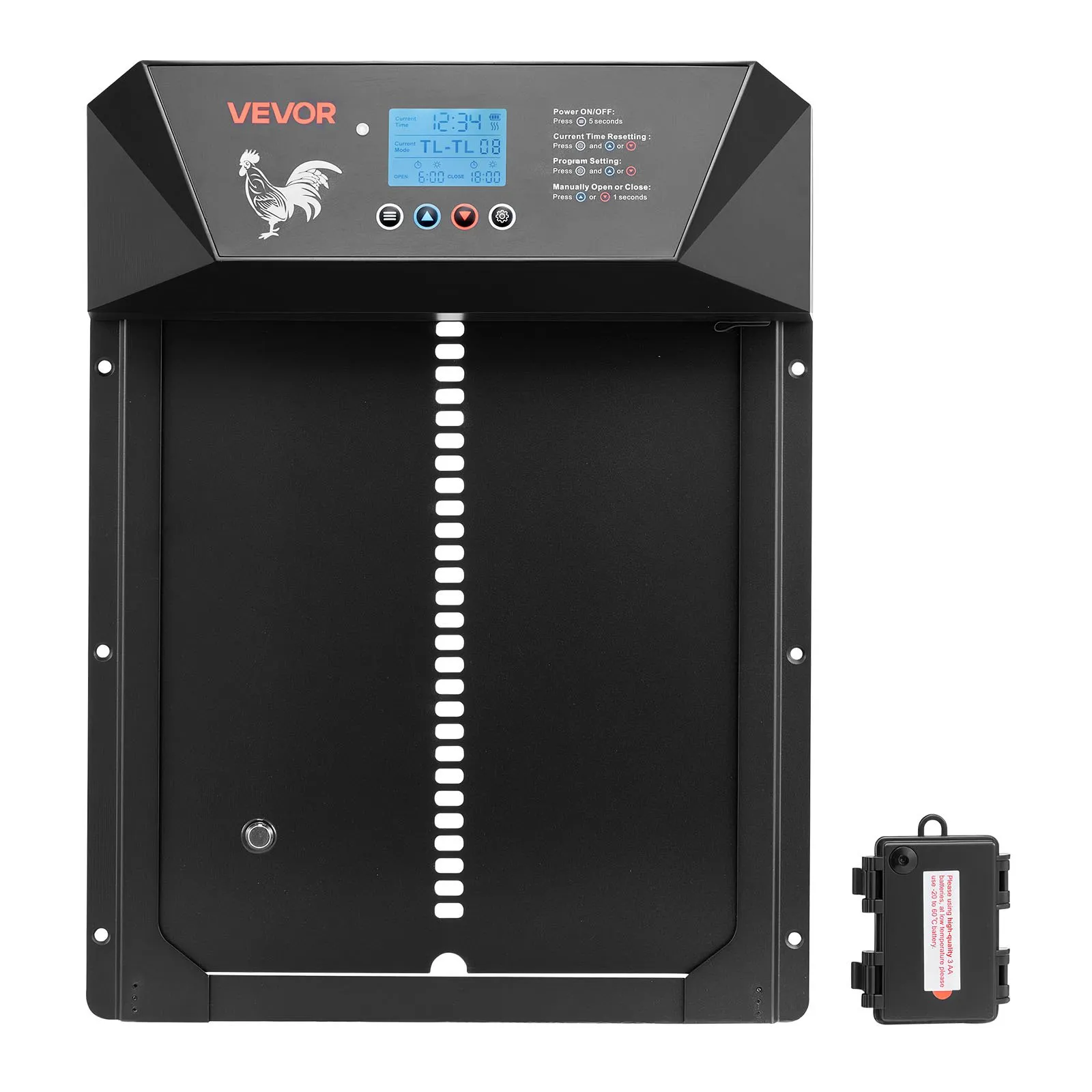 Automatic Chicken Coop Door, DC & Battery Powered Chicken Door with LCD Display, Light Sensor, Timer & Manual Setting, Anti-Pinch Security, Durable Aluminum Alloy, Chick Run Gate Opener for Farm