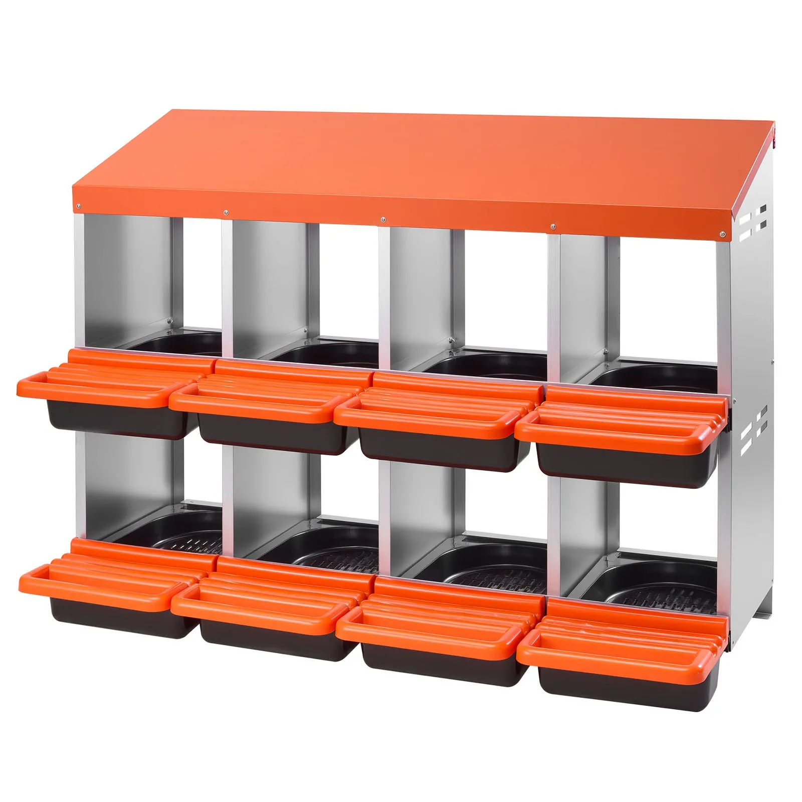 2 Tiers Chicken Nesting Boxes, 8 Compartments, Metal Egg Laying Boxes with Protective collection Lids, Roll Out Nesting Box, Easy to Assemble, Ideal for Hens, Ducks, Chickens, and Other Poultry